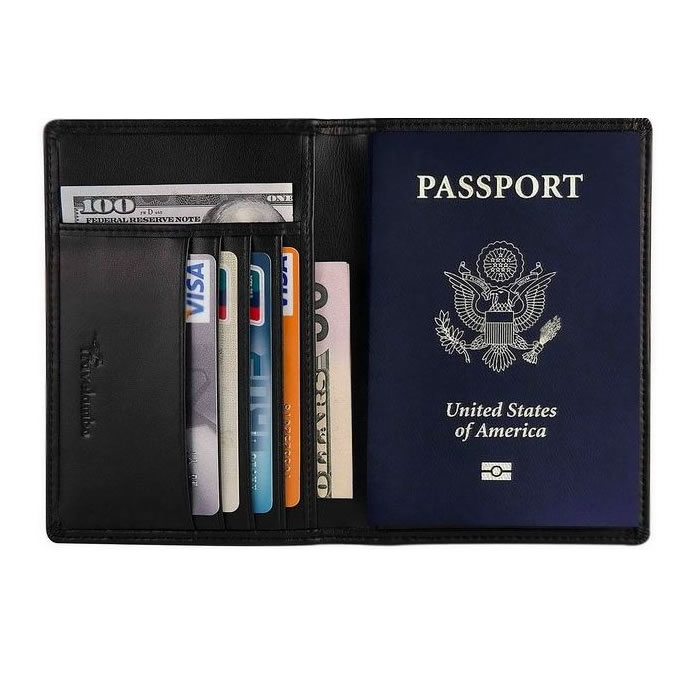 Black Atiming Family Passport Holder Travel Passport Wallet Rfid Blocking with Removable Wrist Strap 